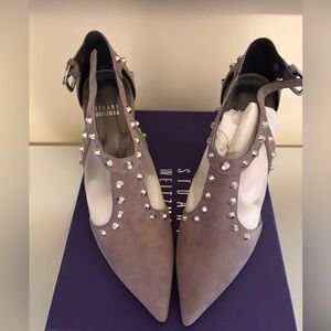 Stuart Weitzman Women's Studded and Mesh Taupe Heels
